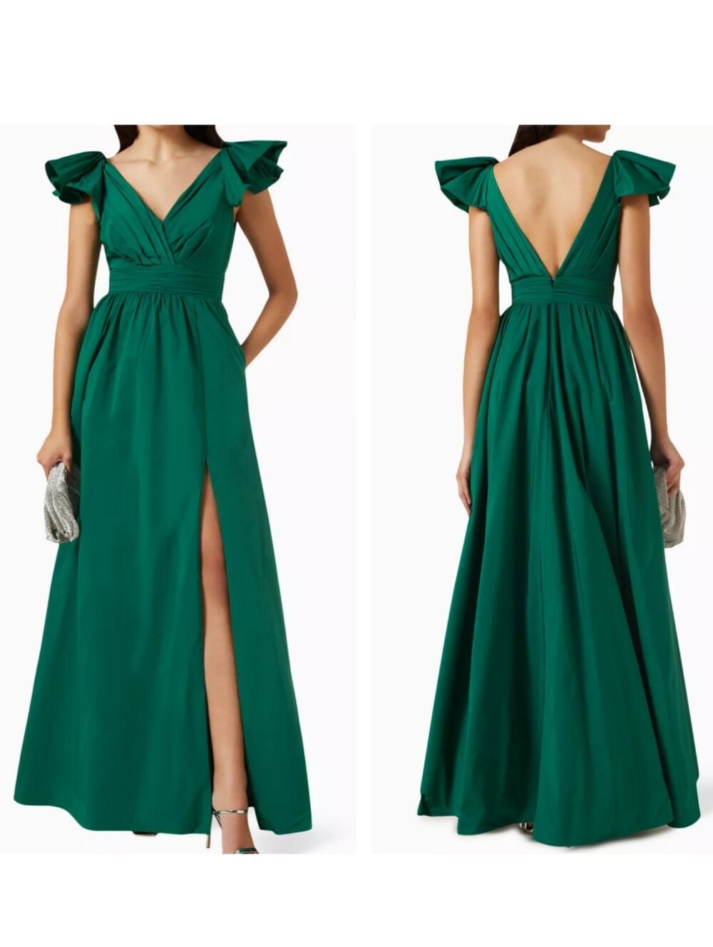 Marchesa Notte Ruffle Taffeta Empire Pleated Ball Gown Green Size 4